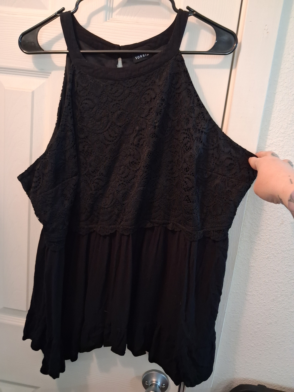 torrid Black Lace Yoke Swing Tank